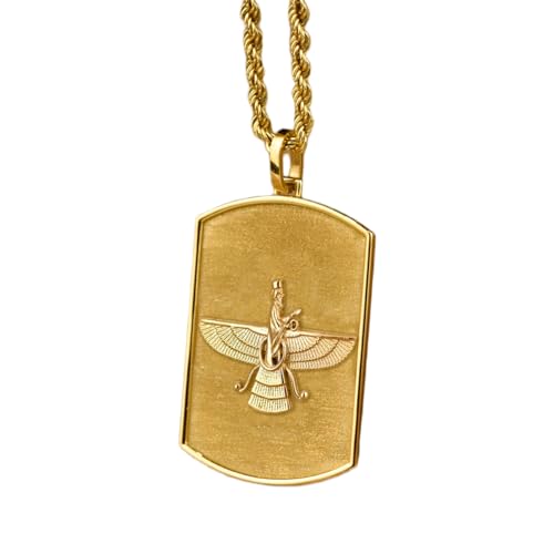 Collier Faravahar 30x19mm en argent plaqué or avec chaîne corde 45,7cm