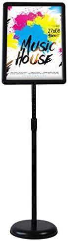 HUAZI Adjustable Sign Holder Standing Floor Sign Stand for 8.5x11 inches,Both Vertical & Horizontal View Displayed,Snap-Open Frame with Safety Corner for School Church Business Show,Black