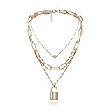guess halskette schloss 【Erfrischen Sie Ihren Look】:Goldene Liebesherz-Halskette aus hochwertiger Legierung, einfach zu Kleidung zu kombinieren. Vintage Choker-Anzug mit geschichtetem Schloss für den täglichen Gebrauch oder Party-Hochzeits-Abschlussball-Nachtclub oder besondere Anlässe.