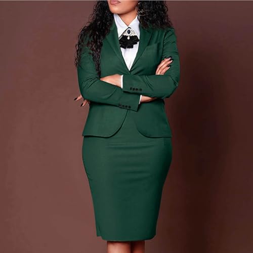 Women's Business Casual Dress Sets Long Sleeve Blazer Jackets and Midi Skirt Suits Slim Blazers Set2