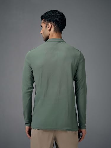 Image of TECHNOSPORT Men Polyester Slim Fit Polo Neck Full Sleeve Matpiq T-Shirt with Patch Pocket for Regular Use
