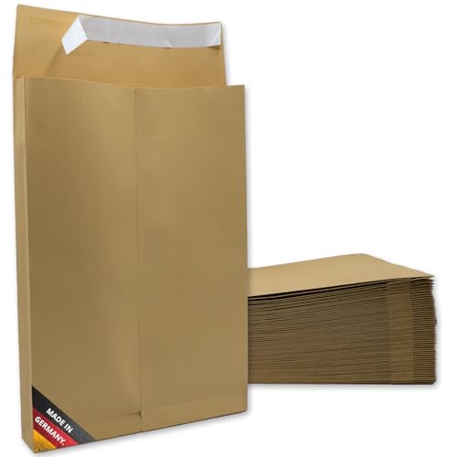 easydruck24de Umschläge B4 ohne Fenster mit Falte 4 cm - 50 Stück braun - Faltentasche 25 x 35 3 x 4 cm - Papier Versandtasche mit Bodenfalte haftklebend I az246