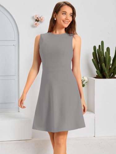 Image of Allegra K Women's Work Dress Round Neck Solid Color Sleeveless A-Line Business Casual Office Dresses