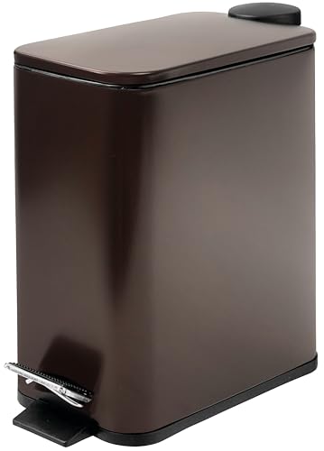 Stainless Steel Small Trash Can with Lid & Step Pedal - 6 Liters/1.6 Gallon Soft Close Garbage Can with Removeable Inner Bucket - Trash Cans for Bathroom Bedroom Kitchen & Office (Bronze)