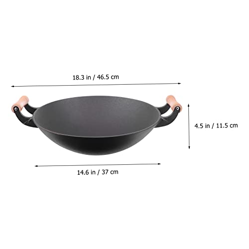 Wok de hierro fundido Alipis con doble mango de madera miniatura 2