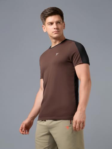 Image of TECHNOSPORT Men's Slim Fit Color Block T-Shirt, Technocool Quick Dry Anti-Microbial Short Sleeve Sports Tee for Gym, Running, Training & Everyday Wear