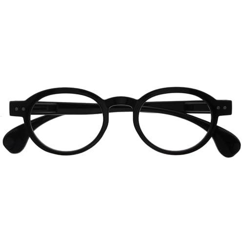 OPULIZE OCA Gafas de Lectura - Montura Moderna Retro Redonda - Negro Brillante - Hombre Mujer - Bisagras de Muelle - R54-1 - +1.00