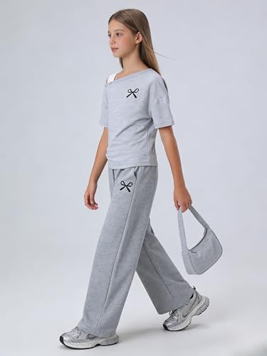 Image of Teen Girls Clothes Off the Shoulder Top and Wide Leg Pants Matching Outfit Set with Pockets Size 7-16
