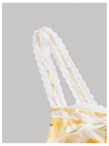 Milumia Women's Floral Print Sweetheart Neck Tank Top Tie Front Mesh Crop Summer Camisoles4