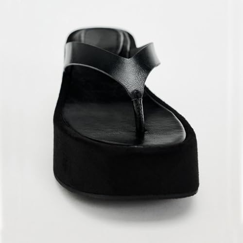 Women's Leather Wedge Flip-Flops Fashion Comfortable Open Round Toe Slip On Non-Slip Platform Thong Sandals Summer Casual Beach Walking Slides2