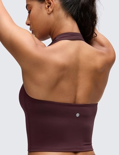 Image of CRZ YOGA Butterluxe Halter Crop Tank Tops | Light Support, Removable Pads, Yoga, Extremely Soft, Open Back, Longline Sports Bras for Women