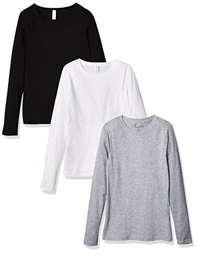 Clementine Apparel Girls 3-Pack Long Sleeve Cotton T-Shirts Basic Tee, Size: 4-13 Yrs