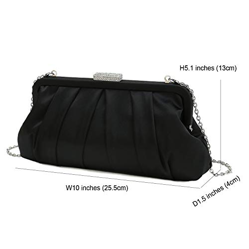CHARMING TAILOR Classic Pleated Satin Clutch Bag Diamante Embellished Formal Handbag for Wedding/Prom/Black-Tie Events (Black) by CHARMING TAILOR - Image 4