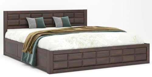 Image of Sheesham Wood King Size Bed with Box Storage | Wooden Double Bed Cot Palang Furniture for Bedroom Living Room and Home (Walnut Finish)