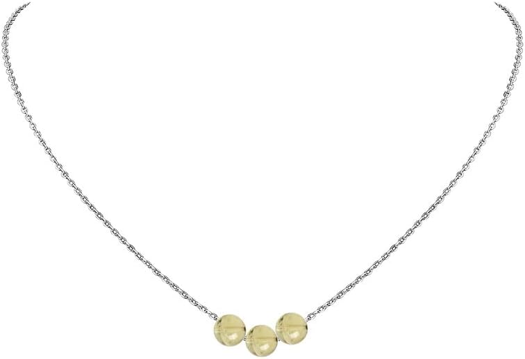 keenoveDainty Real Yellow Citrine Crystal Pendant 925 Sterling Silver Chain Necklace and Healing Chakra Crystal Stone November Birthstone Handmade Choker Necklace Jewelry Gift for Women Teen Girl 3 Beads