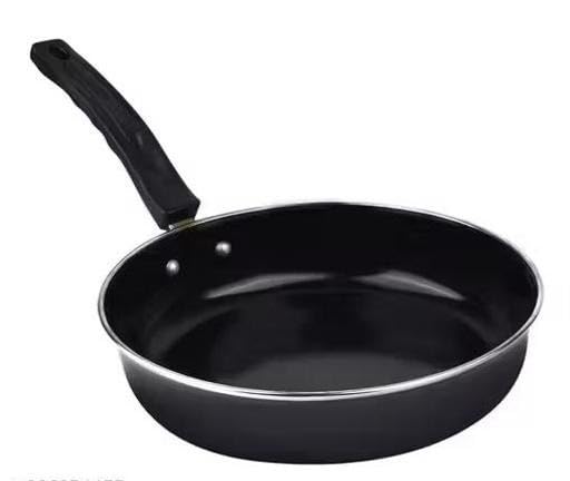 Image of Induction Base Cast Iron Non Stick Fry Pan Round Cookware for Gas and Electric Kitchen Cooking Use Black Free Size