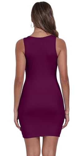 Image of Qaffier Women's Mini Dress Summer Tank Dress Ribbed Crew Neck Sleeveless Basic Bodycon Mini Dresses