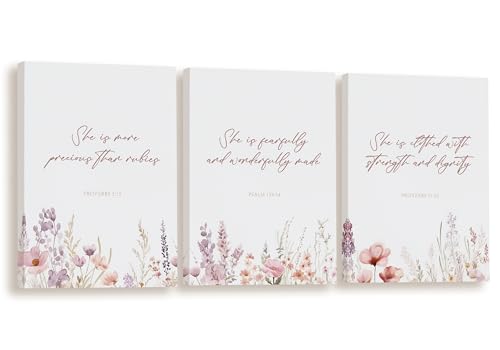 Image of BIWSHA Baby Girl Nursery Decor, Wildflower Nursery Wall Art Decor, Girls Christian Flower Floral Wall Art for Pink Girly Bedroom Little Girl Room Bathroom, 11x14