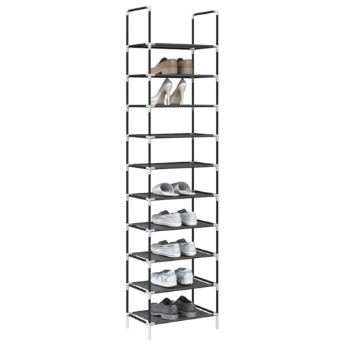 Frdhee Zapatero de 10 pisos, color negro, 44 x 28 x 180 cm, tela no tejida, zapatero para pasillo, armario, entrada, dormitorio