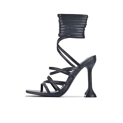 Cape Robbin Jenni Sexy Stiletto High Heels For Women, Lace Up Square Open Toe Shoes Heels - Black Size 8.5 #TOP1