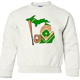 Michigan Baseball Diamond with Bat and Glove Youth Sweatshirt. Soft fleece interior provides comfortable warmth for everyday wear Classic crewneck design with ribbed collar, cuffs, and bottom band for a secure fit Smooth exterior surface ideal for ca...