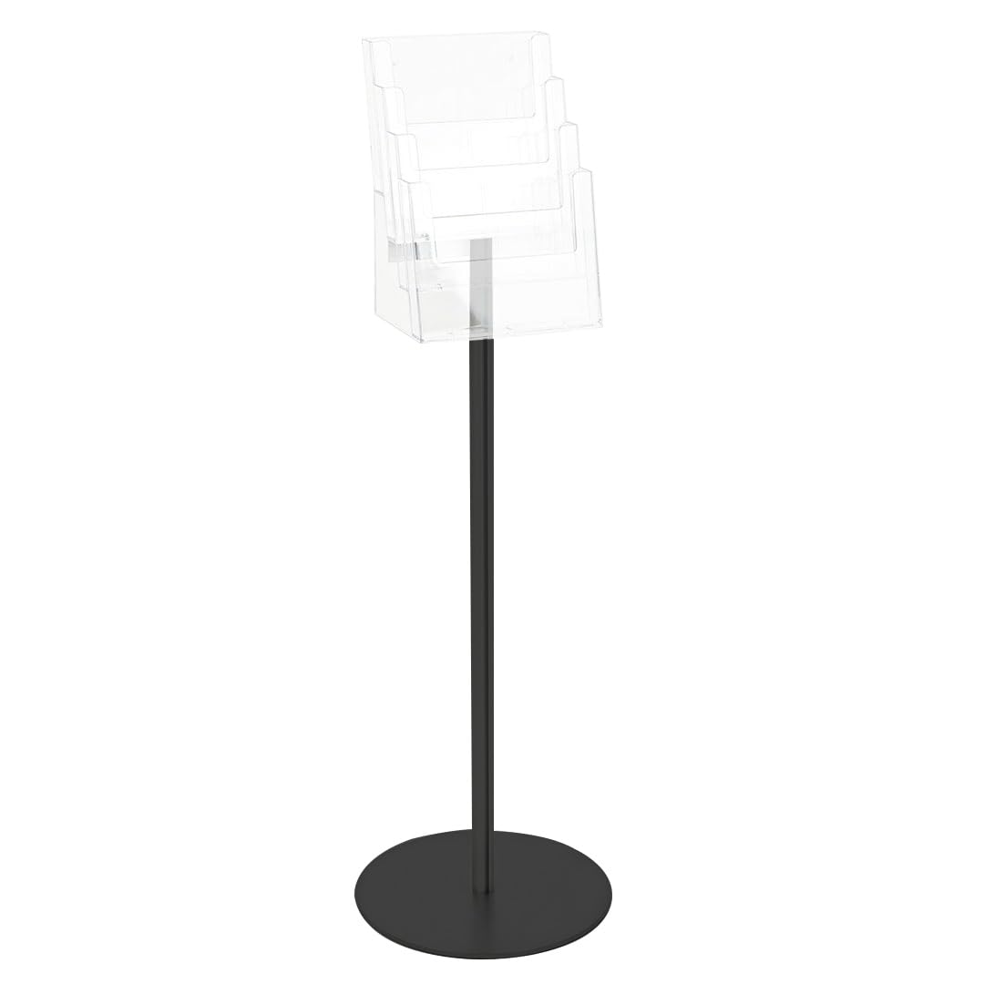 Danieli - Porta Depliant da Terra in Acrilico Trasparente A4 con 4 tasche, per Riviste e Brochure. Porta Volantini Resistente da Utilizzare come Espositore per Ufficio e Negozi. (Alluminio Nero)
