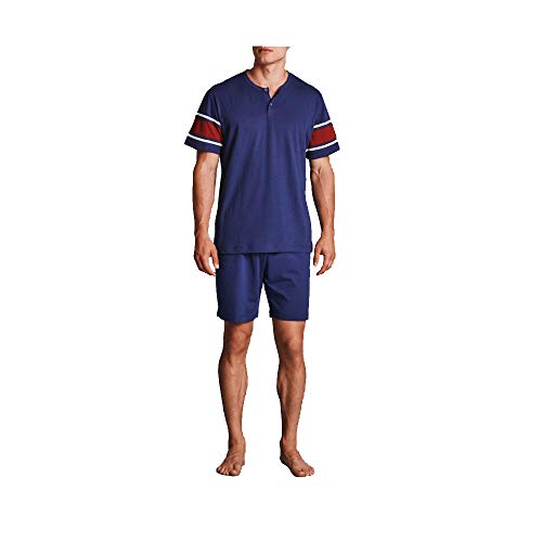 Pyjama homme coton manches courtes anti-transpiration col boutonné bleu marine taille 52 U083ND