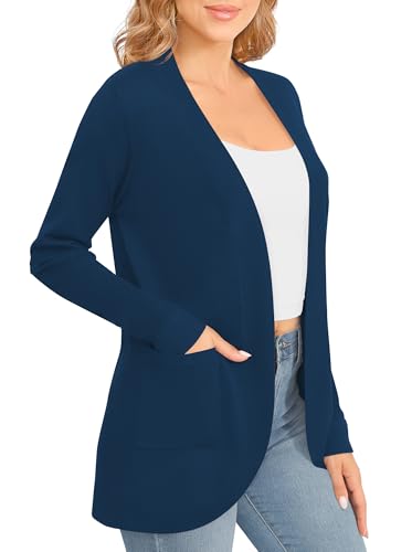 Image of EXCHIC Women's Long Sleeve Lightweight Knit Sweater Cardigan Curved Hem Open Front Cardigans with Pockets