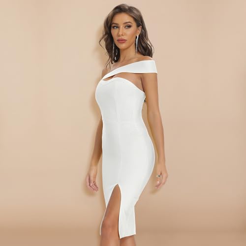 Image of Women's One Shoulder Bandage Dress for Women Wedding Guest Cocktail Party Midi Dress