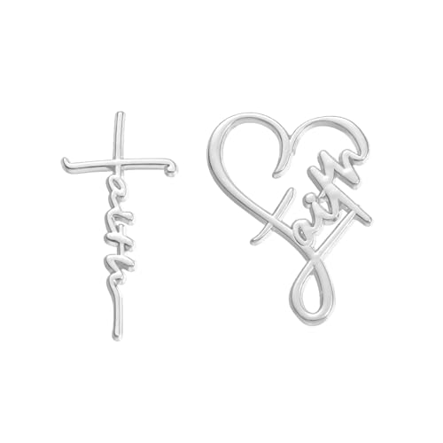 2Pcs Faith Cross Brooch Pin Set Religious Christian Pins with Heart Design Faith-Based Lapel Pins for Women Men Inspirational Jewelry Gifts for Christmas