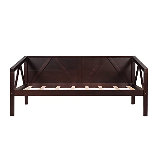 Merax Classic Wood Daybed Frame Multifunctional Mattress Foundation/Bed Sofa With Headboard, Twin, Espresso #TOP5
