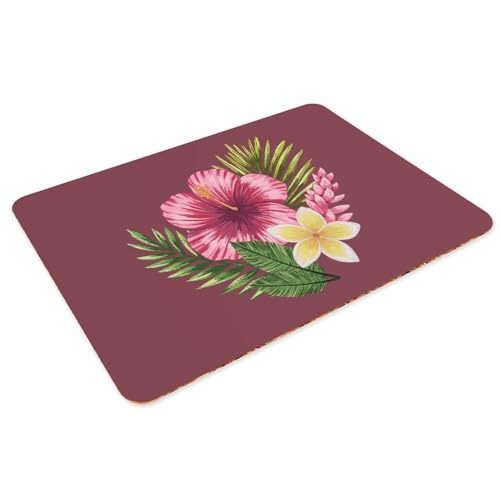 Sets de table rouge tropical anti-glisse et grand format en liège x4