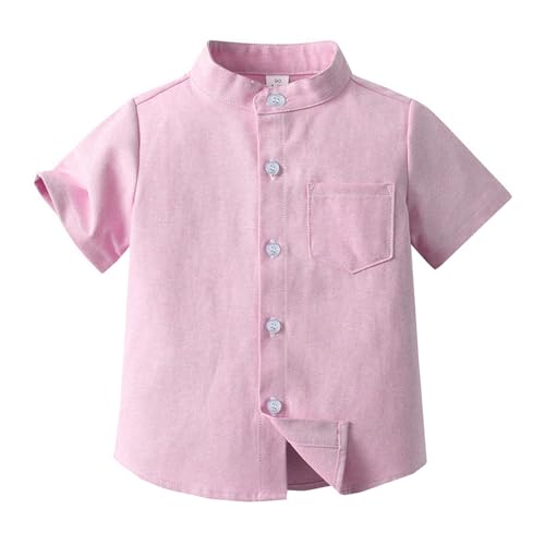 Printemps Été Garçons Chemise à manches courtes Couleur unie Simple boutonnage Cardigan en coton Chemise enfant Garçon Chemise 152, Rose, 5-6 ans