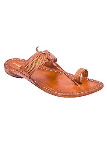 KORAKARI Men's Handcrafted Pure Leather Kolhapuri Chappal (Tan) - Kolhapuri_KRKA-M-356_new (numeric_9)