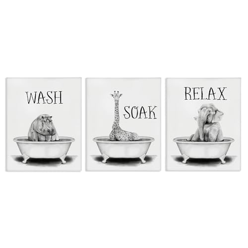 Image of Stupell Industries Jungle Animals Bath, 24 x 30 Inch Canvas Wall Art Set | Stupell Industries . By Rachel Nieman . Ready to hang . Great for bathroom decor . Made in USA