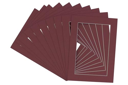 Pack of TEN 8.5x11 Mats Bevel Cut for 7x9 Photos - Acid Free Maroon Red Precut Matboards For Pictures, Photos, Framing - 4-ply Thickness