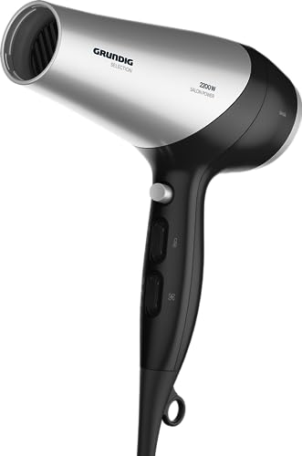GRUNDIG HD 6080 B Haartrockner 2200 W, Föhn, Ionen Funktion, 3 Temperatur- und 2 Luftstromstufen, Kaltstufe, Keramikbeschichtung, 1,8 m Kabel, Schwarz/Silber