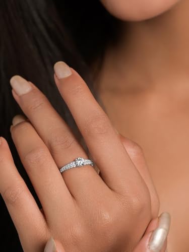 Image of Clara 925 Sterling Silver Minimal Daily Wear Adjustable Ring for Women | Gift for Birthday Anniversary | Rakhi Rakshabandhan Gift for Sister Bhabhi |Platinum Plated | Swiss Zirconia