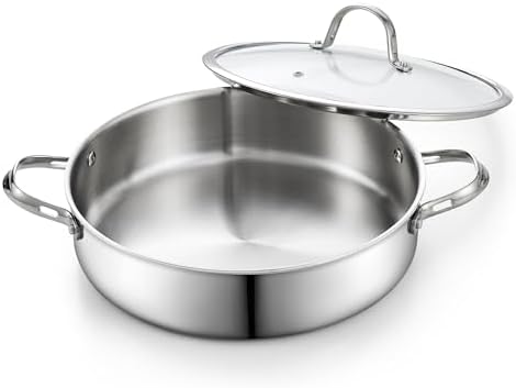 Cooks Standard 5.5-Quart Multi-Ply Clad Stainless Steel Deep Sauté Pan, 12-inch Frying Pan, Large Skillet with Lid Chef Induction Cookware, Stay-Cool Handle