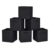 MaidMAX Cloth Storage Bins with Dual Handles for Home Closet Nursery Drawers Organizer, Foldable, Black, 10.5×10.5×11 inches, Set of 6