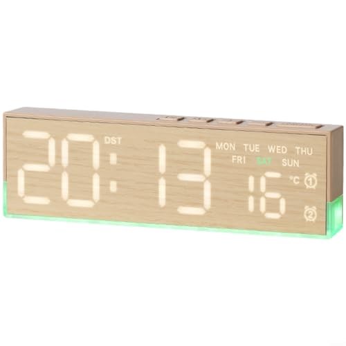 EffiFish Reloj despertador digital LED con alarmas duales, pantalla de temperatura y luz nocturna de 3 niveles para escritorio de dormitorio (amarillo)