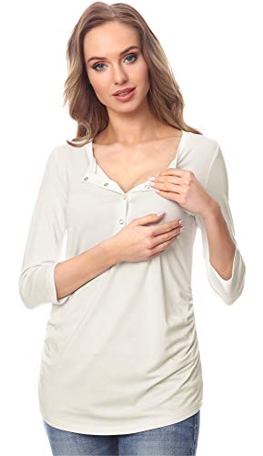 Be Mammy Damen Umstands Shirt Bluse mit Stillfunktion BE20-224 (Ecru (3/4 Arm), S)