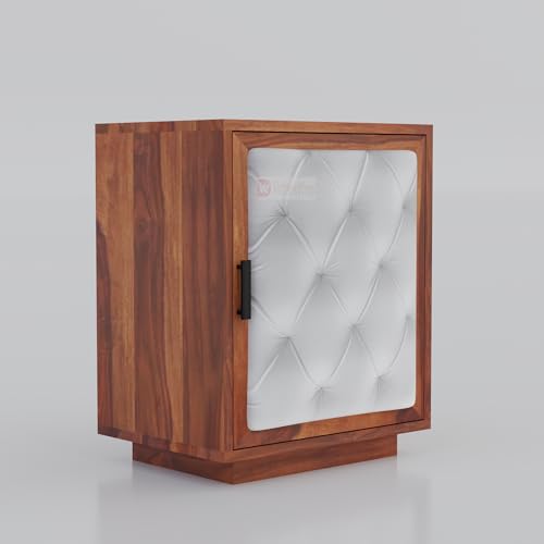 Image of DRIFTINGWOOD Solid Wood Dolvi Bedside Table | Wooden Bed Side Tables | Nightstand Side Table for Bedroom | Nigh Stand End Table with Upholstery Front | Natural Finish