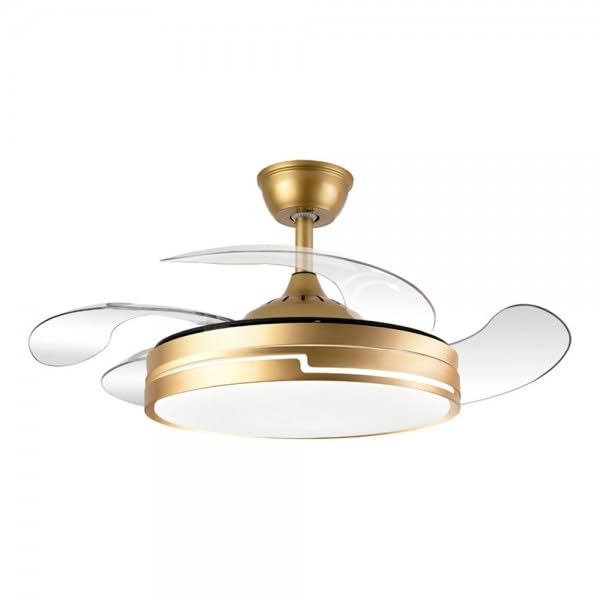 Bilake Ventilador de Techo con Luz 107cm Aspas Retráctiles | Motor DC Silencioso | 6 Velocidades | 72W LED 3 Tonos de Luz | Mando a Distancia, Temporizador, Modo Verano/Invierno (Dorado)