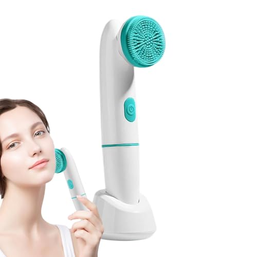 Spazzola per la pulizia del viso, massaggiatore elettrico ad ultrasuoni, impermeabile, ricaricabile, per la cura della pelle, con 2 testine per la pulizia profonda dei pori, 16 x 3 cm, rosa e blu