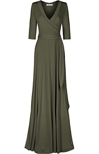 Image of Women's 3 /4 Sleeve Deep V-Neck Maxi Faux Wrap Solid Plus Size Dress