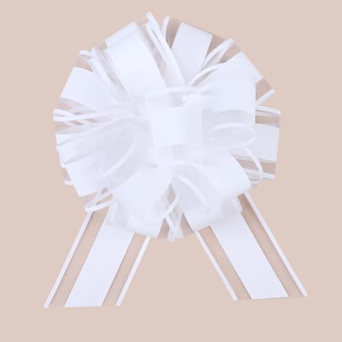 6 Pieces Large Pull Bows,6 inches Simple Style Gift Bow for Christmas Party Birthday Gift Wedding Ribbon Bows for Wrapping Boxes or Flower Decorations, Valentine's Day Gift Decorations (White)