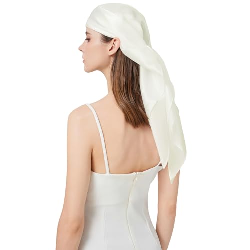Nonakgado silk scarf for hair wrapping at night-cream/off white 100% mulberry silk 35 square headscarf for hair wrap neck scarves(FJ-Cream)