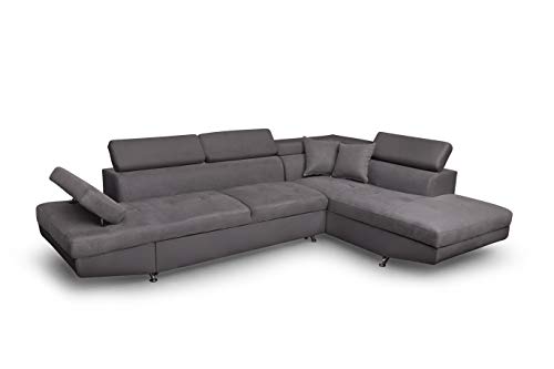 Loungitude - Canapé d'angle convertible 5 places avec coffre de rangement en microfibre - Gris