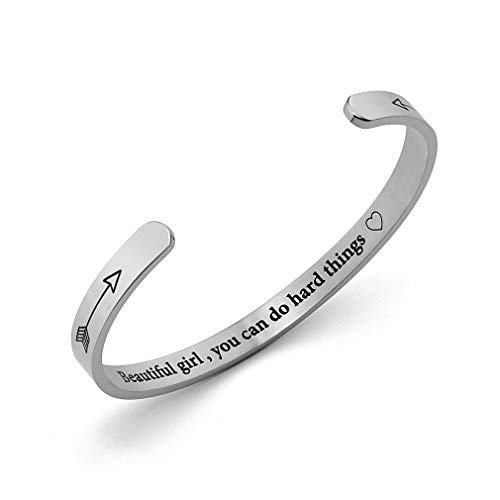 Arifoo Inspirational Bracelets for Women Mom Personalized Gift for Her Engraved Mantra Cuff Bangle Crown Birthday Jewelry